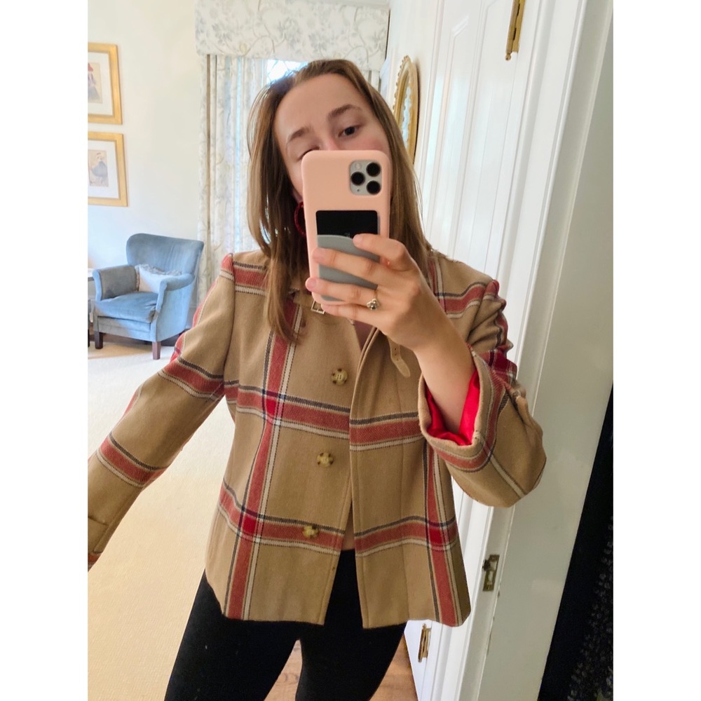 Tommy Hilfiger Plaid Trench Coat  Wool Medium